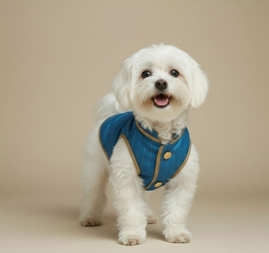 Royal Blue Pinstripe Dog Sherwani Set