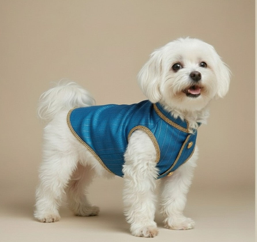 Royal Blue Pinstripe Dog Sherwani Set